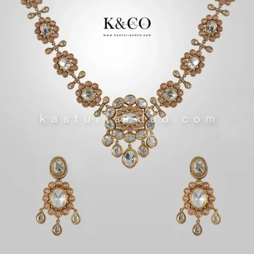 Siya Classic Polki Kundan Necklace, Pink