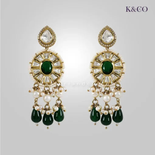 Royal long Polki Studded Necklace with stones - Image 4