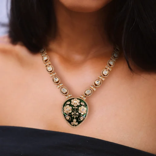 Zara Mossainite Necklace Set with meenakari - Image 2