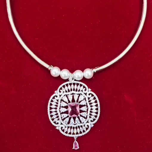 Zia AD Designer Necklace, Pink stone