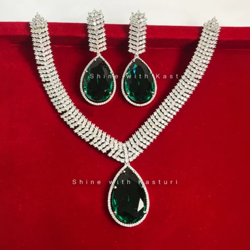 Pear Shaped Stone Necklace Set with Earrings