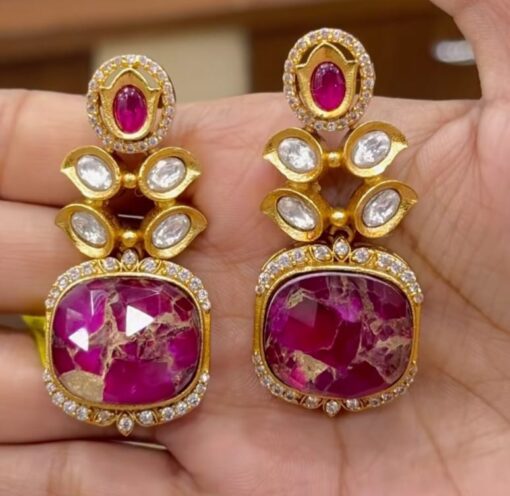 Ash Marble Stone Polki Earrings