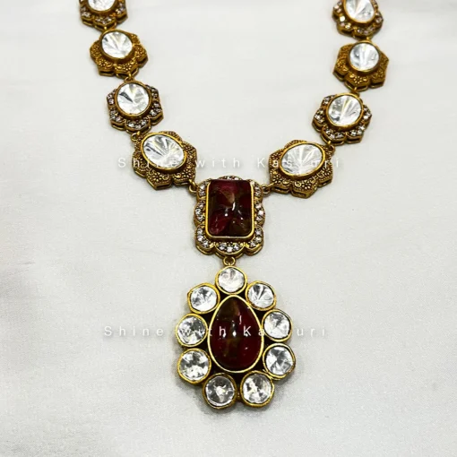 Pari Kundan Moissanite Necklace, Marble Stone - Image 6