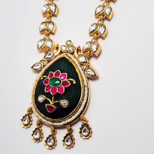 Mossainite Necklace with Inlay Work on Stone, Green