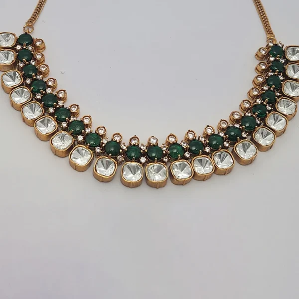 Polki Choker with layers of Stones & Mossainite, Green - Image 2