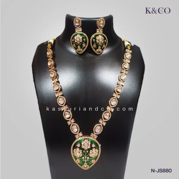 Zara Mossainite Necklace Set with Meenakari - Image 3