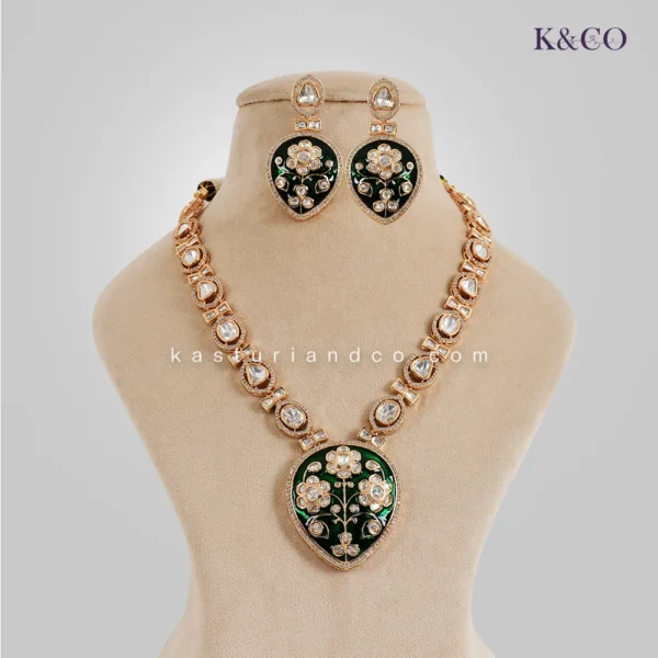Zara Mossainite Necklace Set with Meenakari - Image 4