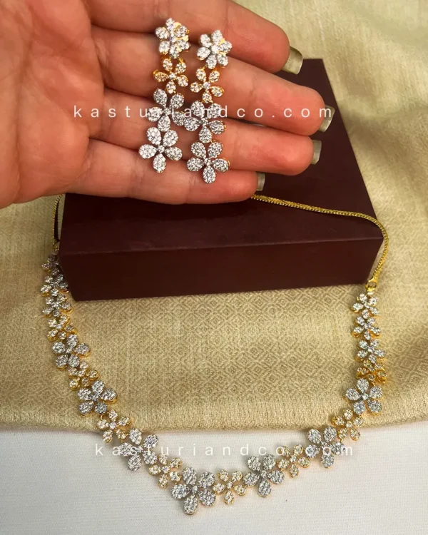 Pia CZ Diamond look alike Necklace, Silver & Gold - Image 3