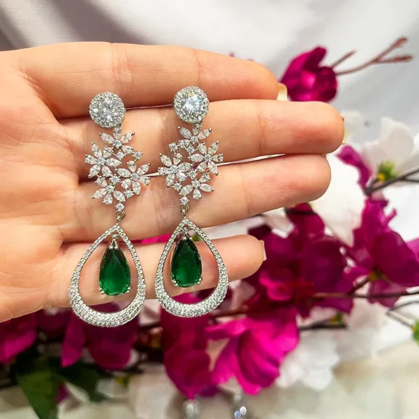Long Drop CZ & Stone Earrings - Image 2