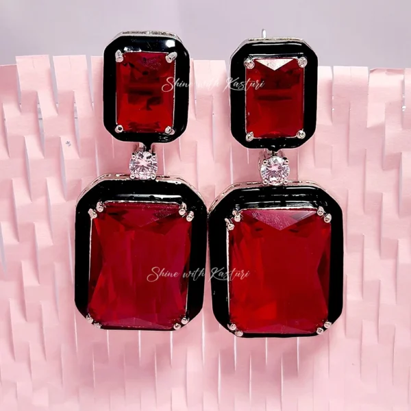 Julie Crystal Stone Statement Earrings, Red - Image 9