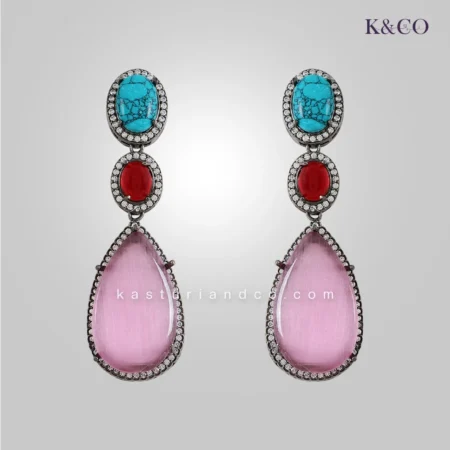 Antique Finish Drop Earrings with Monalisa Stone