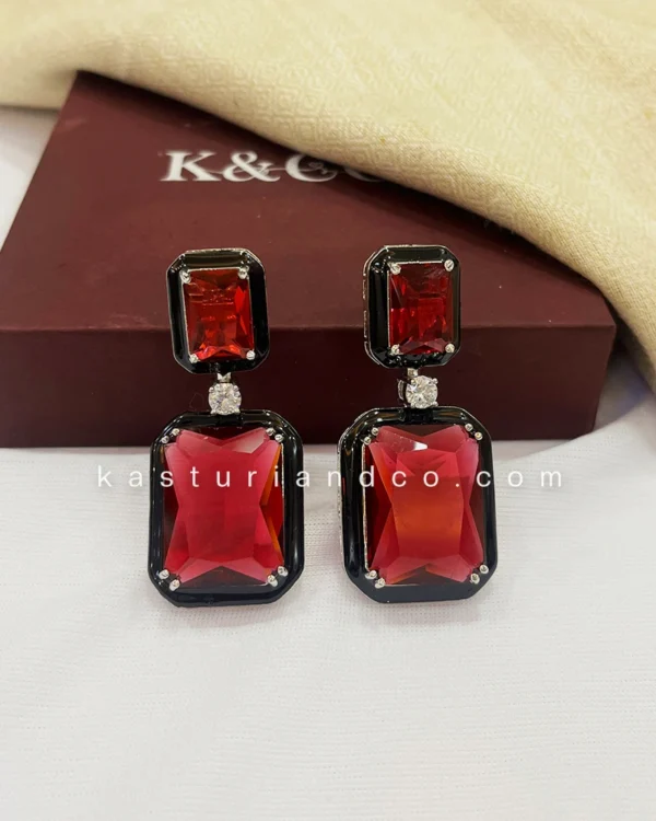Julie Crystal Stone Statement Earrings, Red - Image 8
