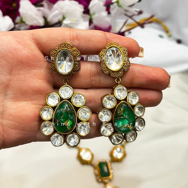 Pari Kundan Moissanite Necklace, Marble stone Pink - Image 4
