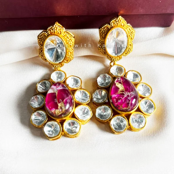 Pari Kundan Moissanite Necklace, Marble stone Pink - Image 2