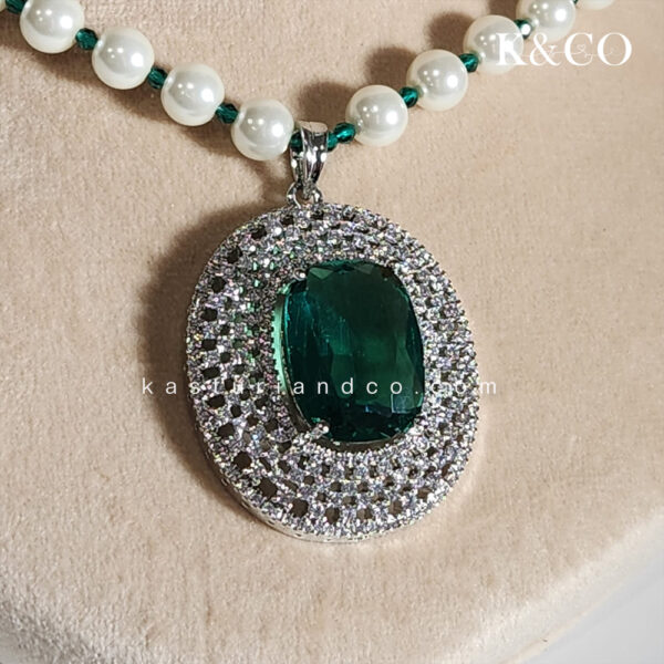 CZ & Pearls Statement Necklace - Image 2