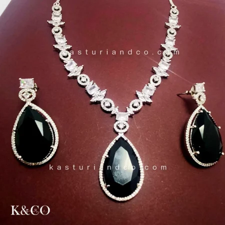 Sargun CZ Necklace Set with Doublet Stone, Black