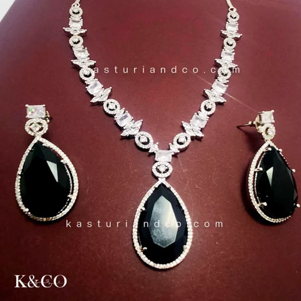Sargun CZ Necklace Set with Doublet Stone, Black