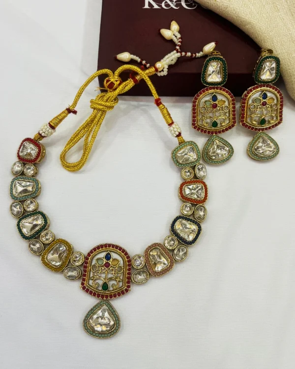 Siya Choker Necklace Beads and Polki - Image 3