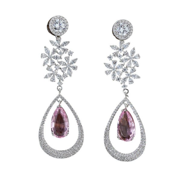 Long Drop CZ & Stone Earrings - Image 3