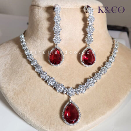 Fiona CZ bridal Jwelery Necklace Red