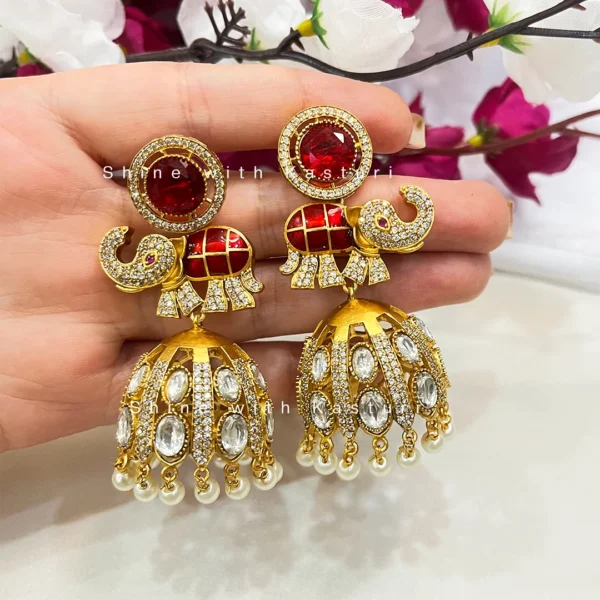 Indian Long Jhumka Earrings, With elephant - Image 2