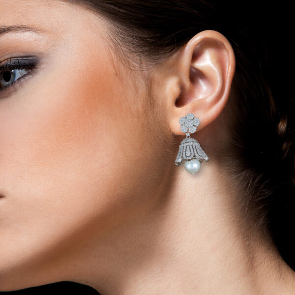 CZ  Earring With Pearl - Image 3