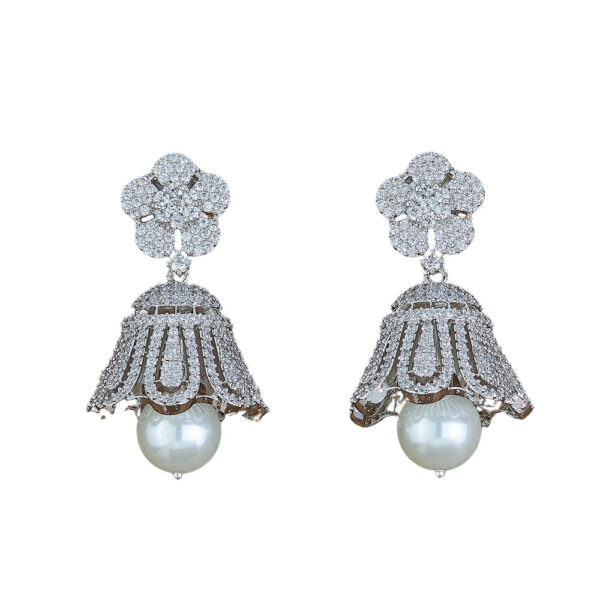 CZ  Earring With Pearl - Image 4