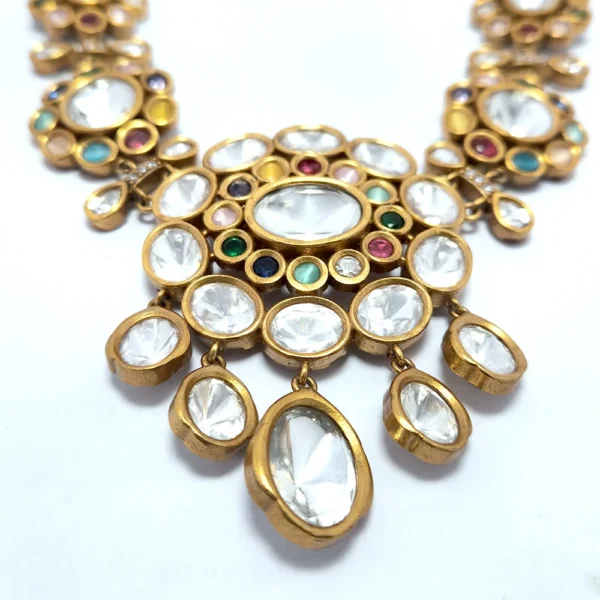 Ria Polki Necklace with Moissanites, Multicolour - Image 2