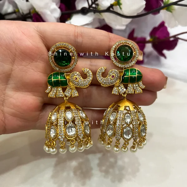 Indian Long Jhumka Earrings, With elephant