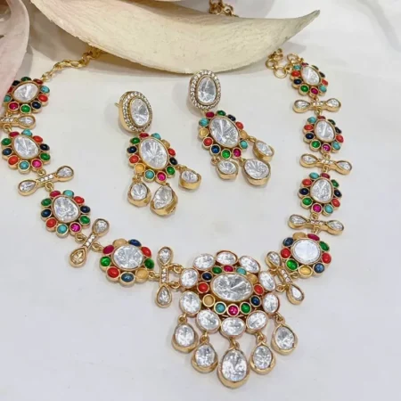 Ria Polki Necklace with Moissanites, Multicolour