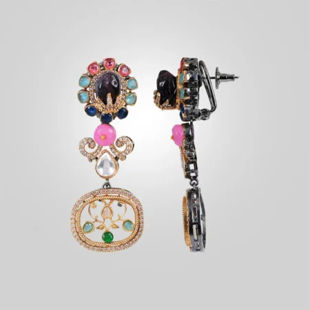 Navrattan stone setting Long Earrings