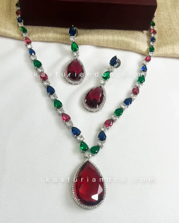 Jenny Multicolour Stone Necklace, Silver plated - Image 4