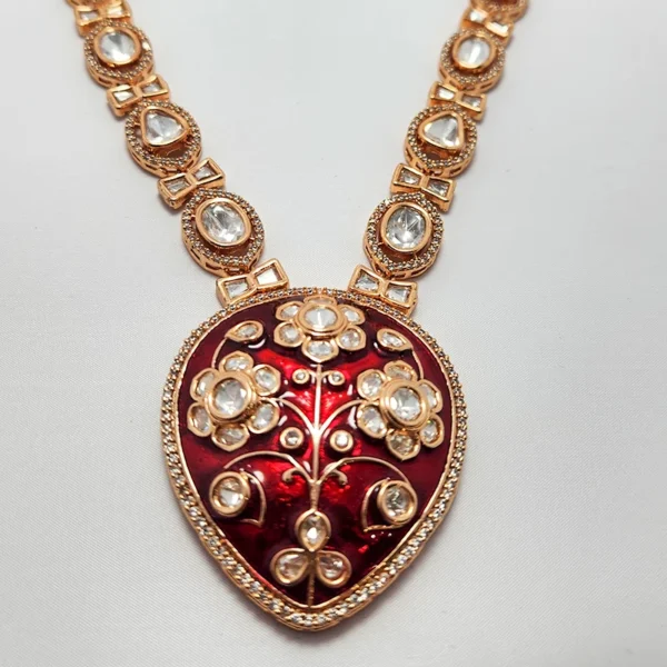Polki Kundan Necklace Meenakari Pendant - Image 2