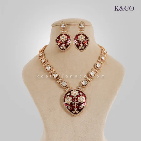 Polki Kundan Necklace Meenakari Pendant