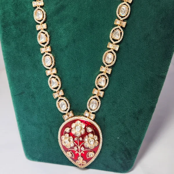 Polki Kundan Necklace Meenakari Pendant - Image 4