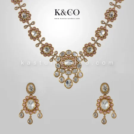 Siya Classic Polki Kundan Necklace, Pink