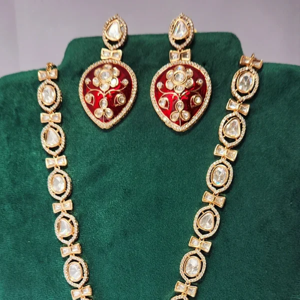 Polki Kundan Necklace Meenakari Pendant - Image 3