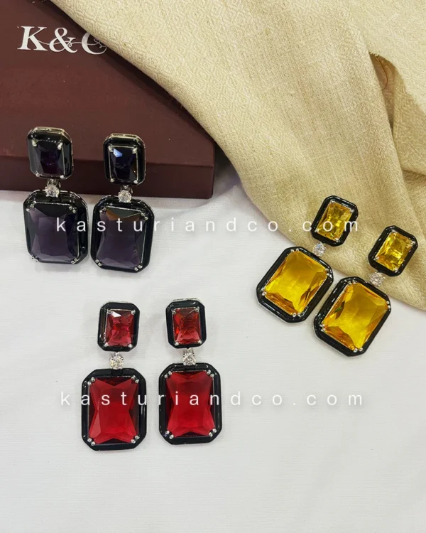 Julie Crystal Stone Statement Earrings, Red - Image 3
