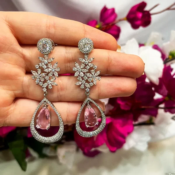 Long Drop CZ & Stone Earrings - Image 2