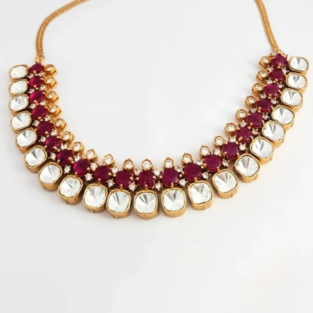 Polki Choker with layers of Stones & Mossainite Pink