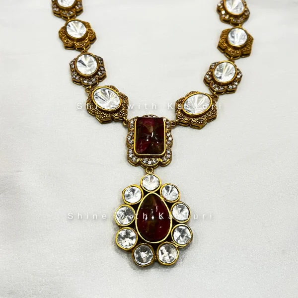 Pari Kundan Moissanite Necklace, Marble Stone - Image 6