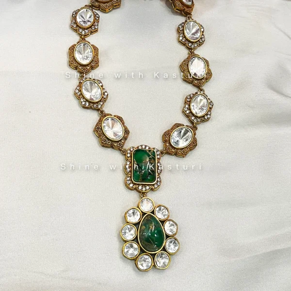Pari Kundan Moissanite Necklace, Marble stone Pink - Image 3