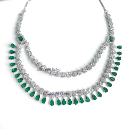 Lovisa Layered Necklace, CZ & Stones, Silver plated Green