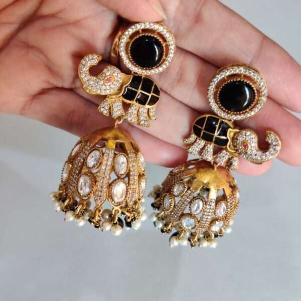 Indian Long Jhumka Earrings, With elephant - Image 3