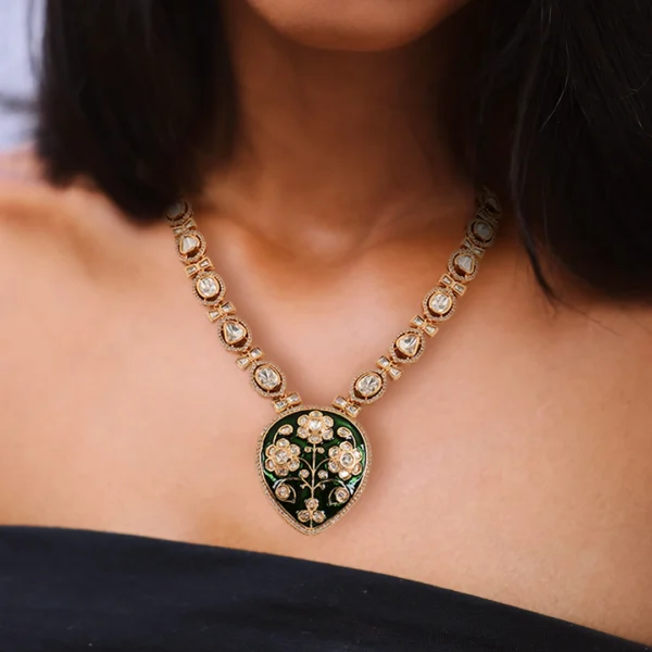 Zara Mossainite Necklace Set with Meenakari - Image 2