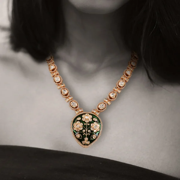 Zara Mossainite Necklace Set with Meenakari - Image 5