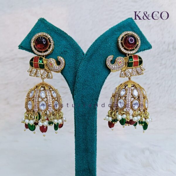 Indian Long Jhumka Earrings, With elephant - Image 4