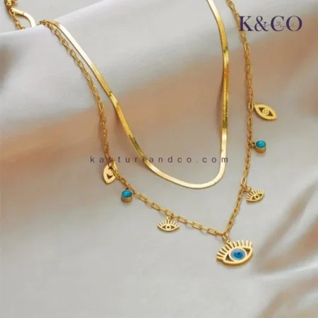 Evil Eye layered necklace, Gold plated