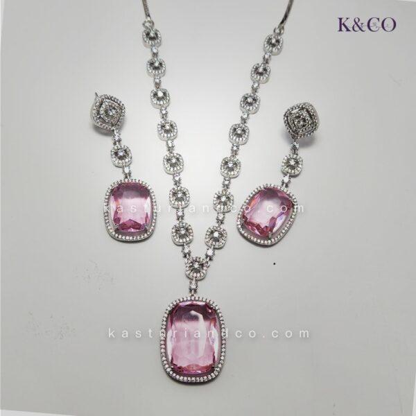 CZ Doublet Stone Necklace, Pink - Image 4