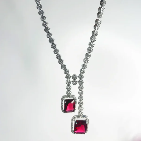 Cz Classic Y Necklace With Rhodium Plating - Image 2